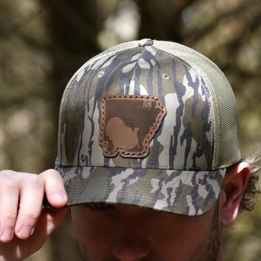 Arkansas Turkey Hunting Leather Patch Trucker Hat