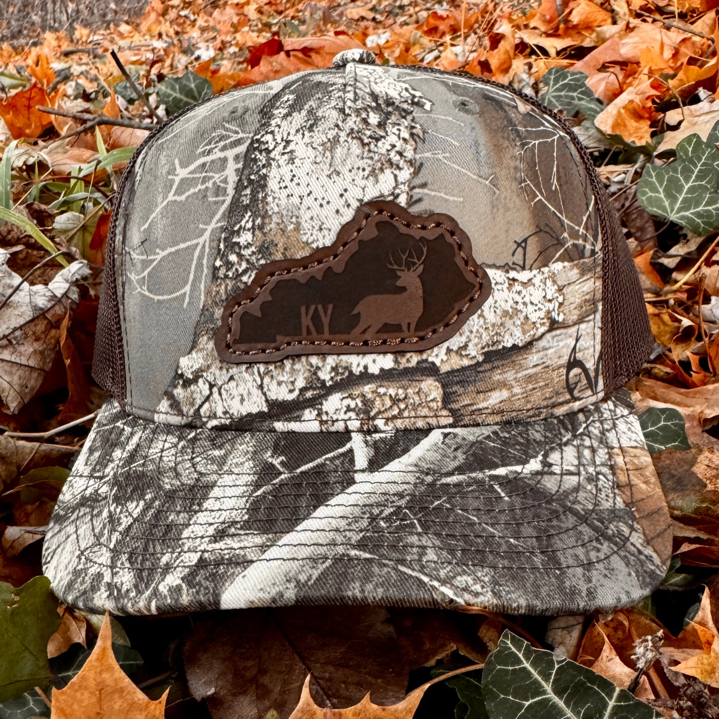 Kentucky Buck Hunting Leather Patch Trucker Hat