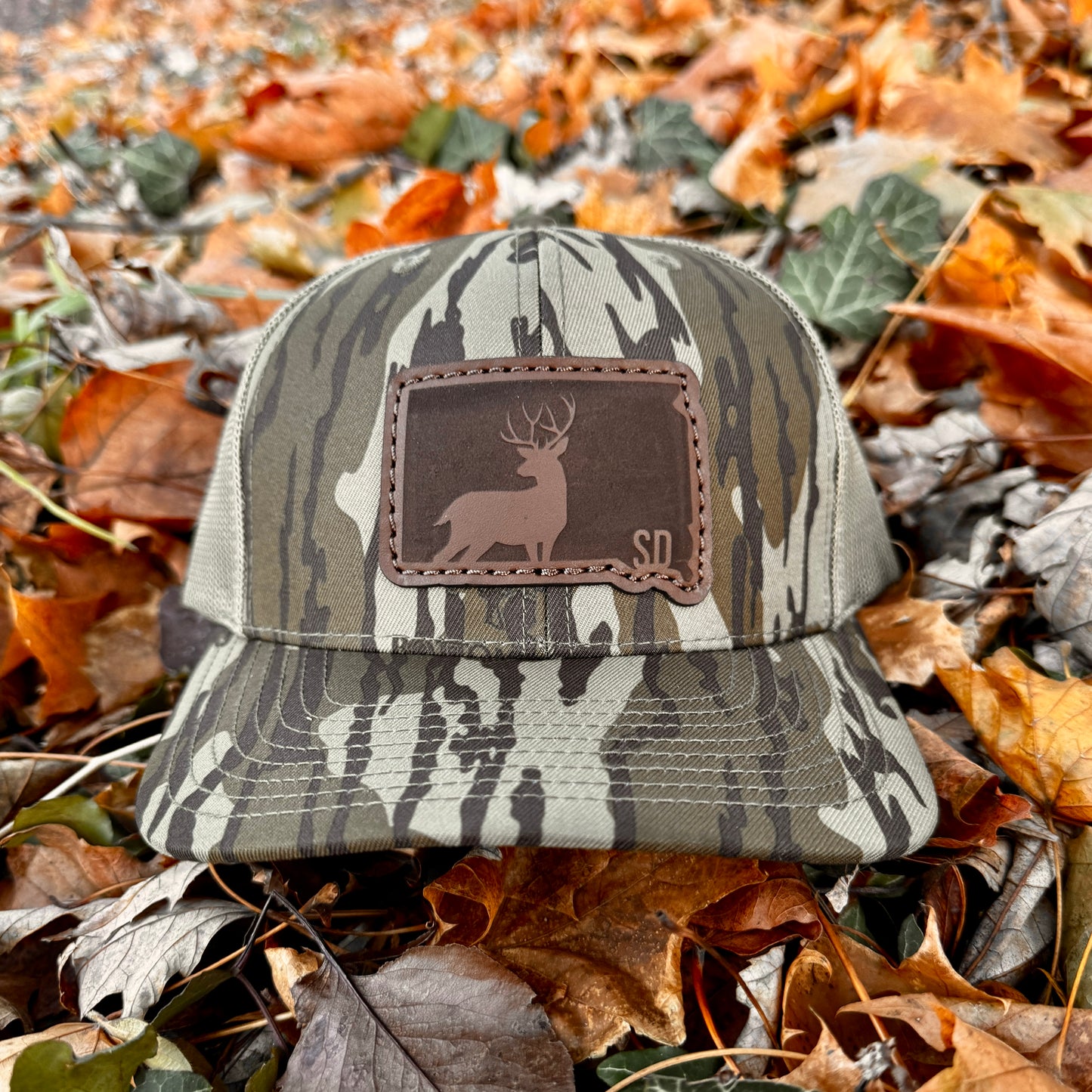 South Dakota Buck Hunting Leather Patch Trucker Hat