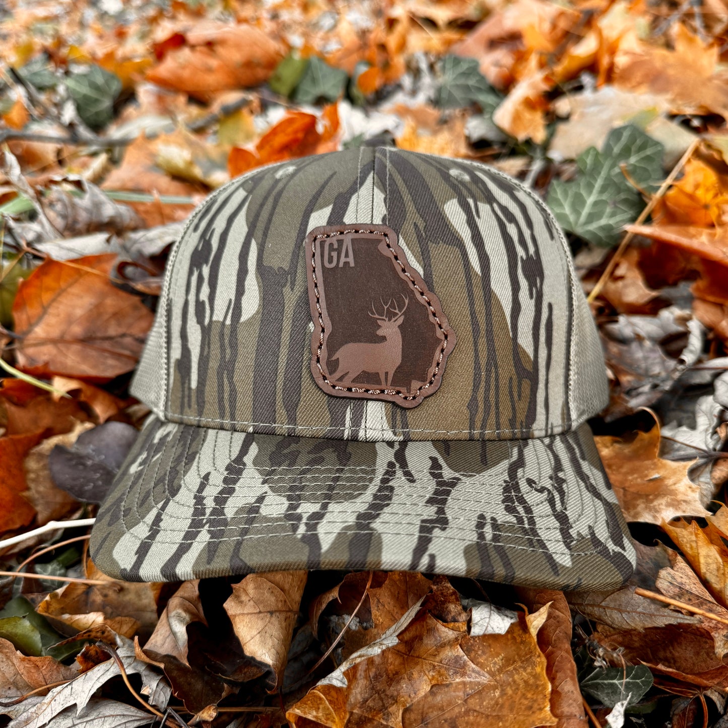 Georgia Buck Hunting Leather Patch Trucker Hat