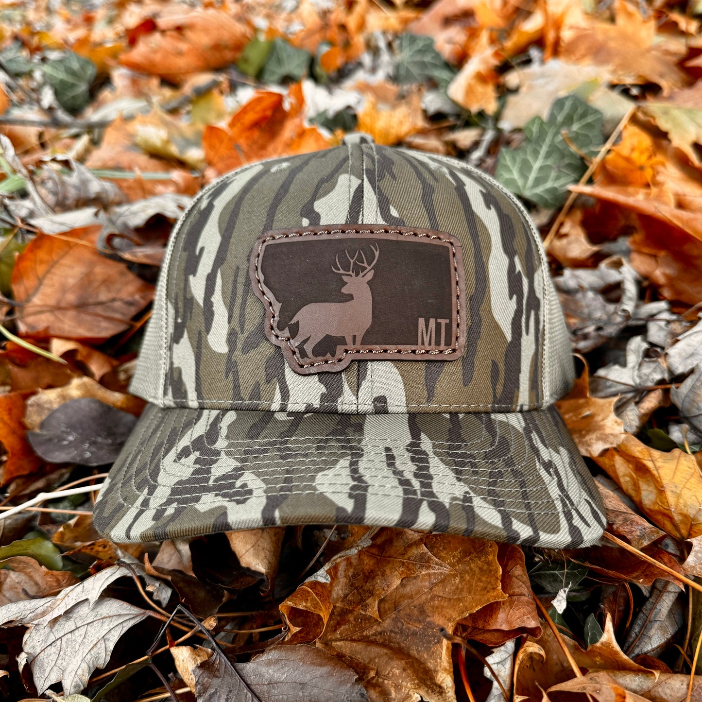 Montana Buck Hunting Leather Patch Trucker Hat