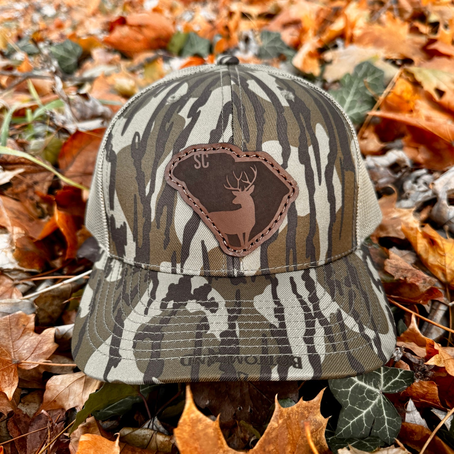 South Carolina Buck Hunting Leather Patch Trucker Hat