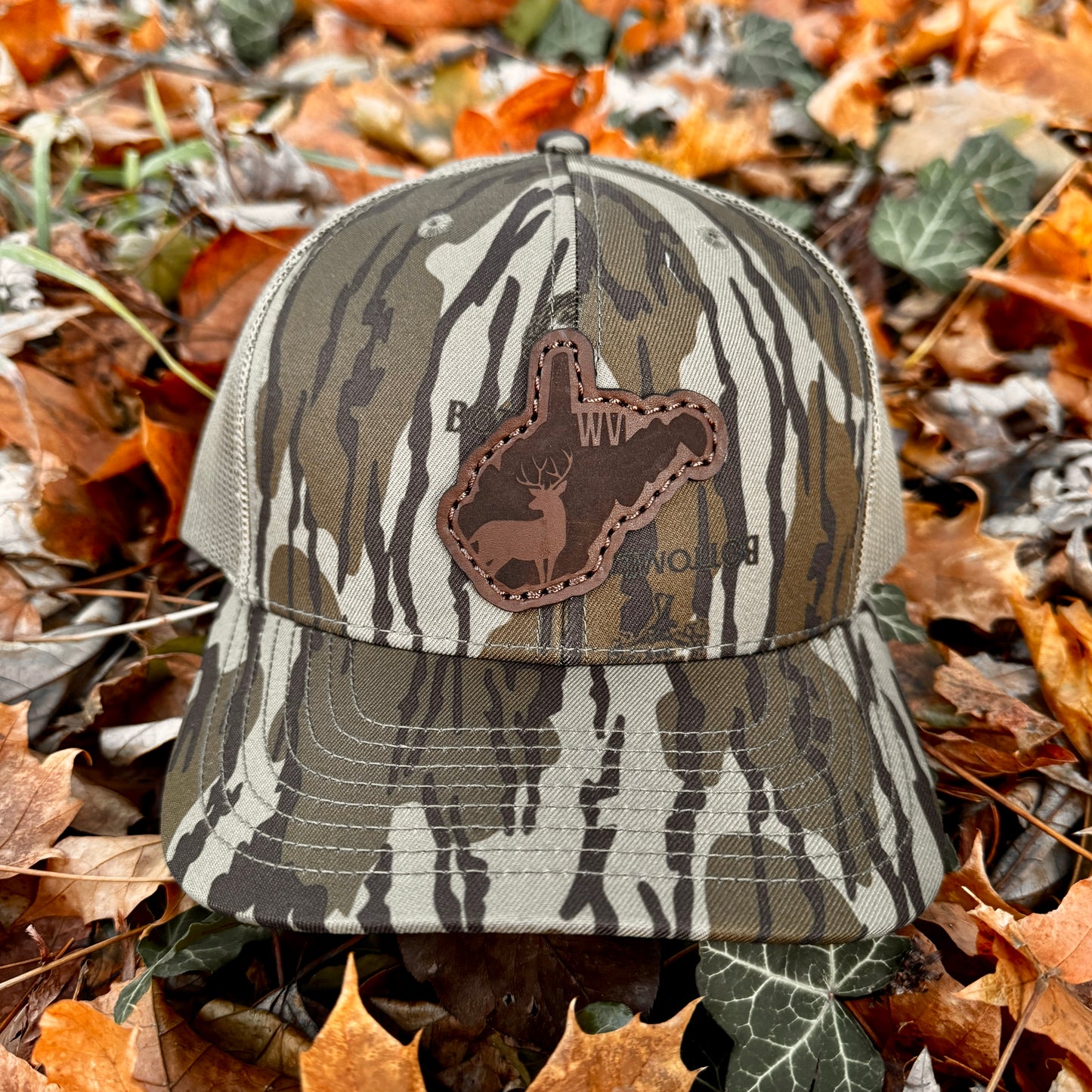 West Virginia Buck Hunting Leather Patch Trucker Hat