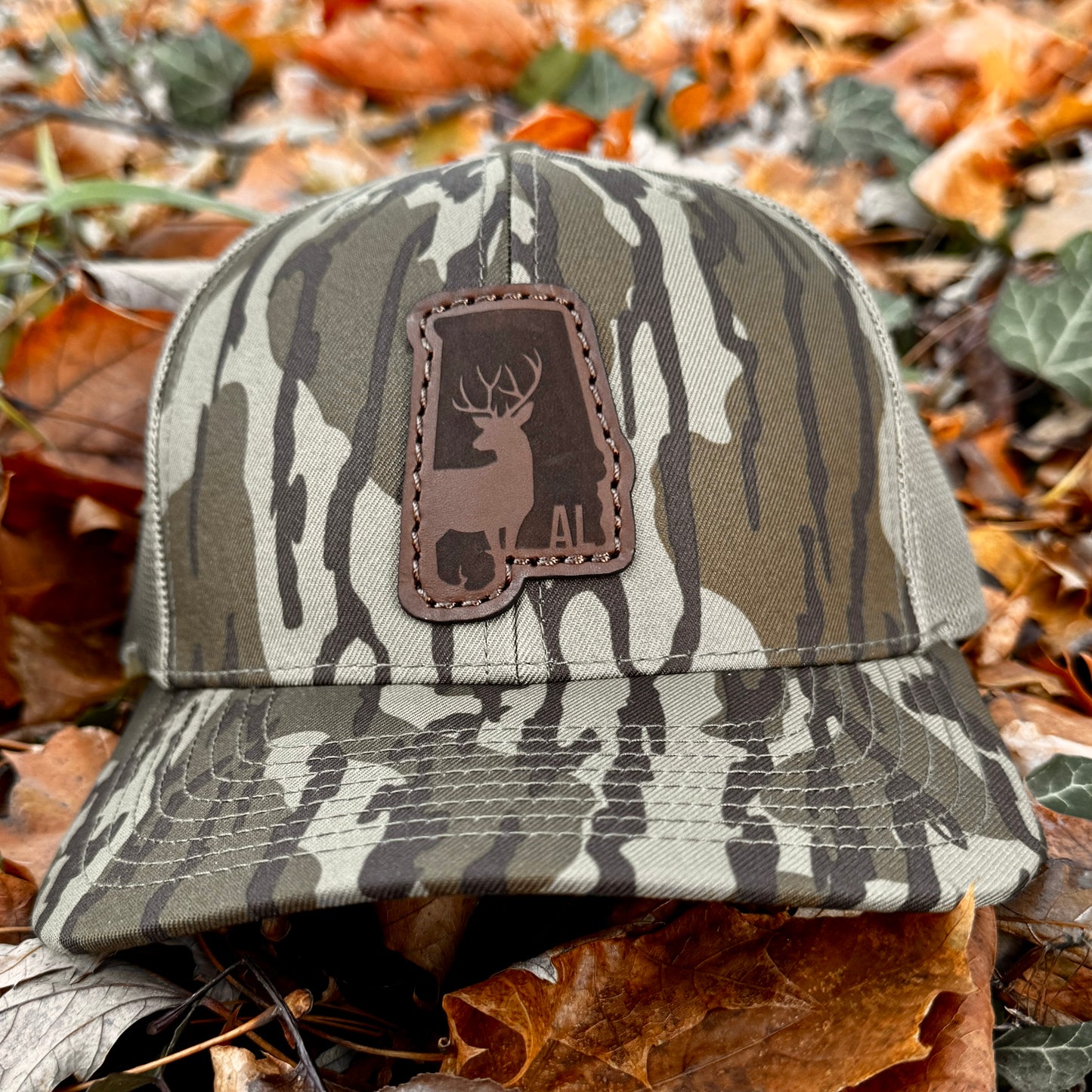 Alabama Buck Hunting Leather Patch Trucker Hat