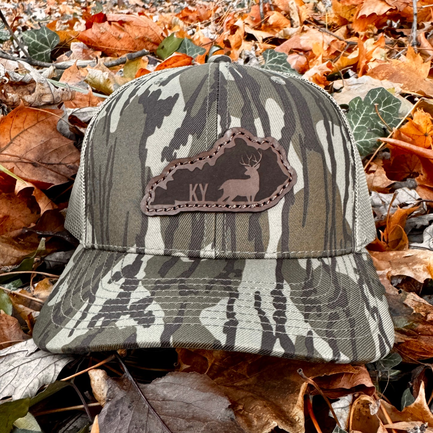 Kentucky Buck Hunting Leather Patch Trucker Hat