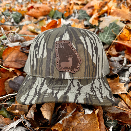 Georgia Buck Hunting Leather Patch Trucker Hat