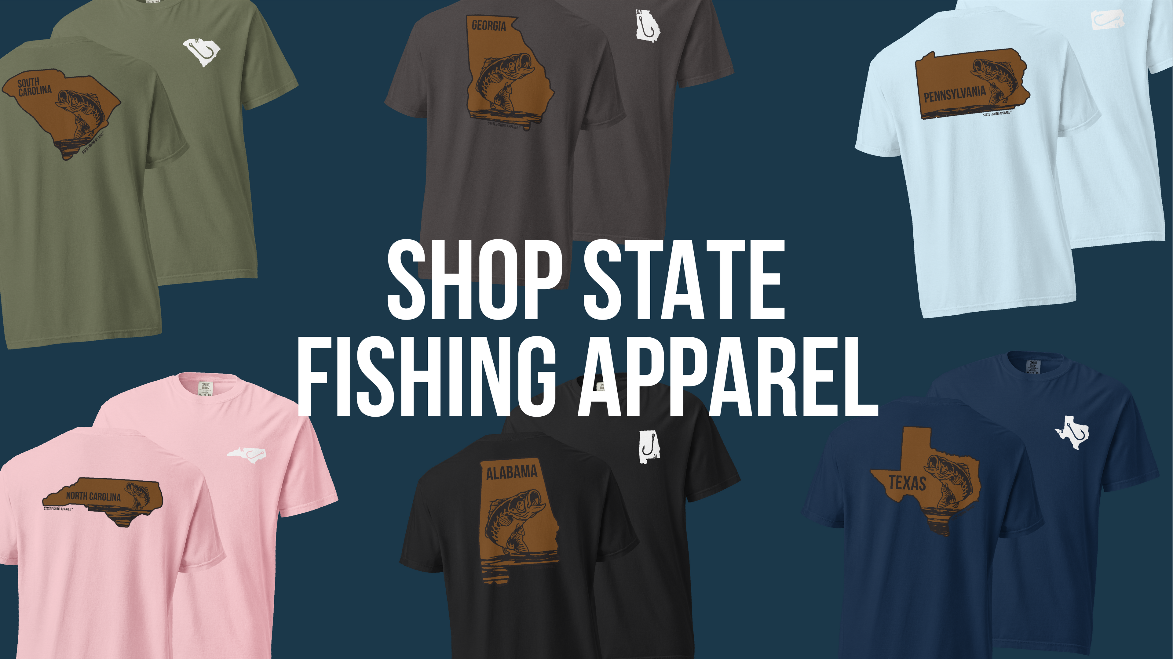 State Fishing Apparel Shop Men's and Women's Fishing Apparel Representing Each State T-Shirts Hoodies 